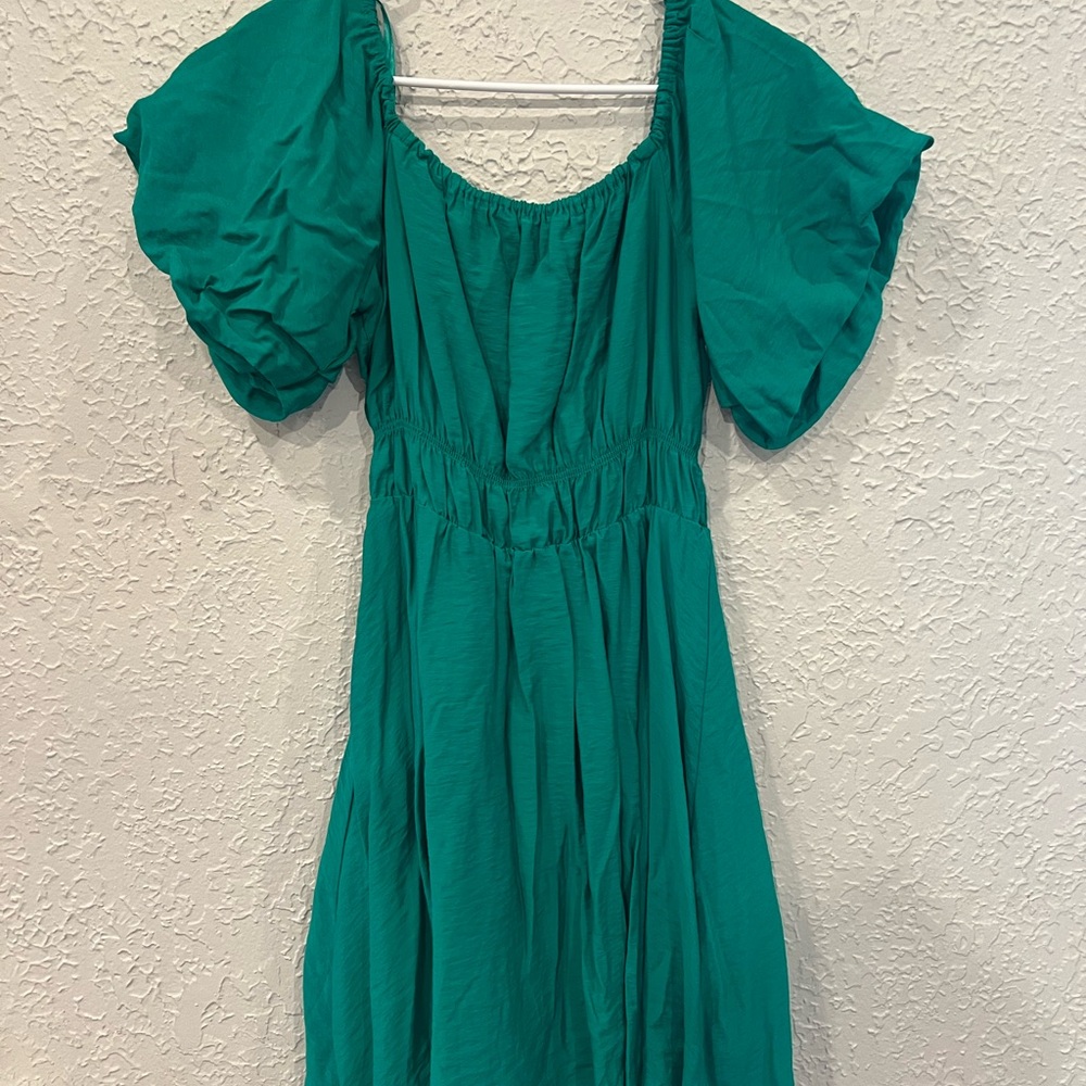 Chic Green Puff Sleeve Mini Dress